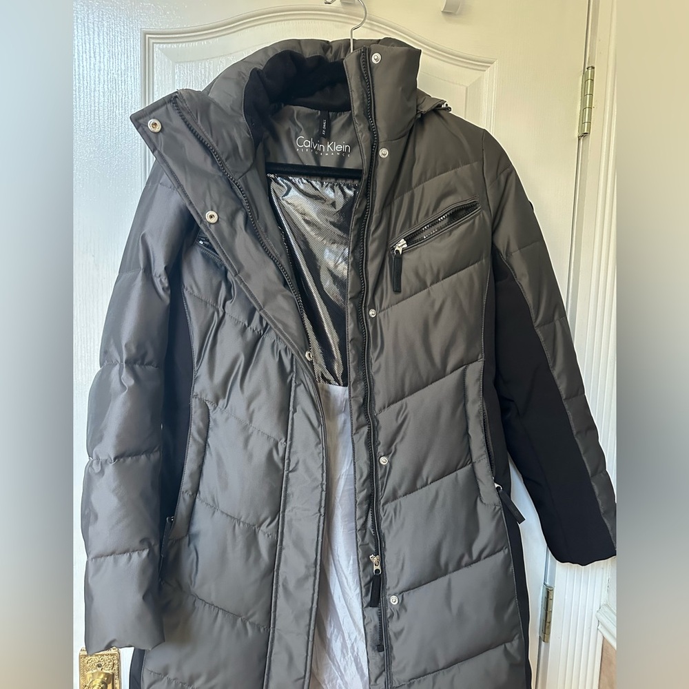 Calvin Klein Charcoal and Silver Puffer Coat
